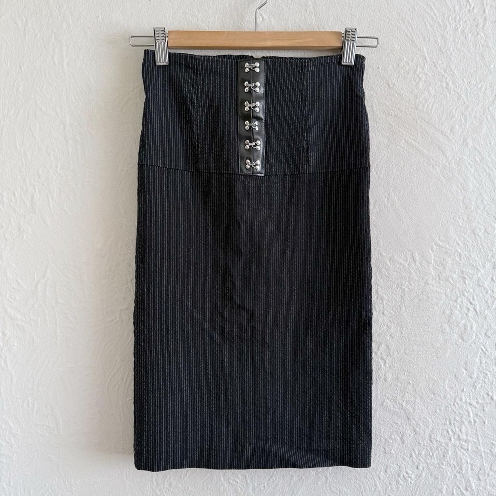 Y2K Black Pinstripe Pencil Skirt With Hook & Eye Closure Size S